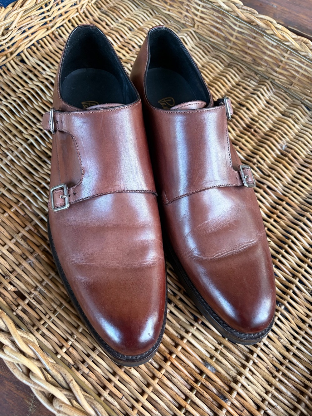 Paul Evans Brown Double Monk Strap Italian Leather Shoes Size 9 Like NEW!